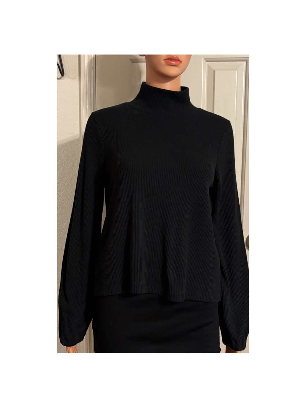 Madewell Black Ribbed Mock Neck Long Sleeve Top